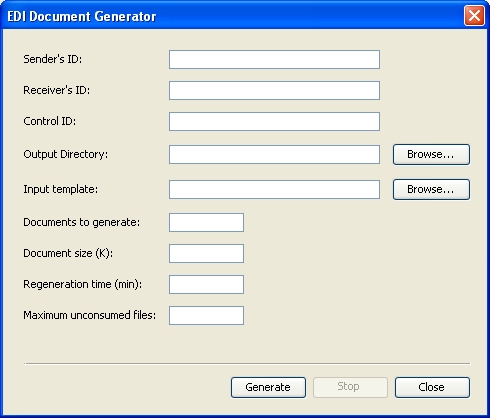 Document generator configuration screen (EDI example).